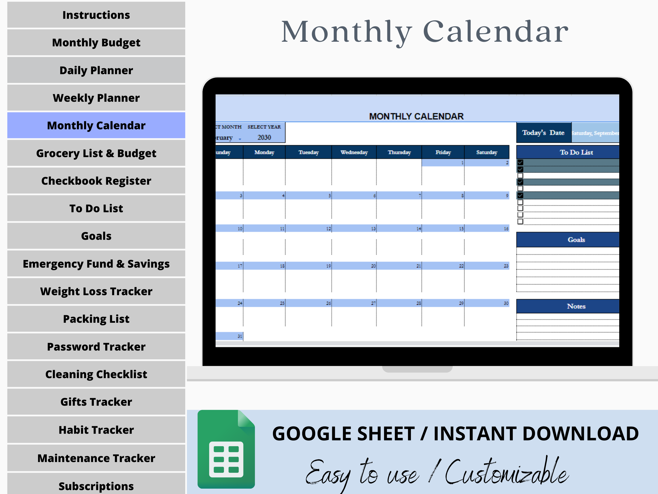 Google Sheets Weekly Digital Planner